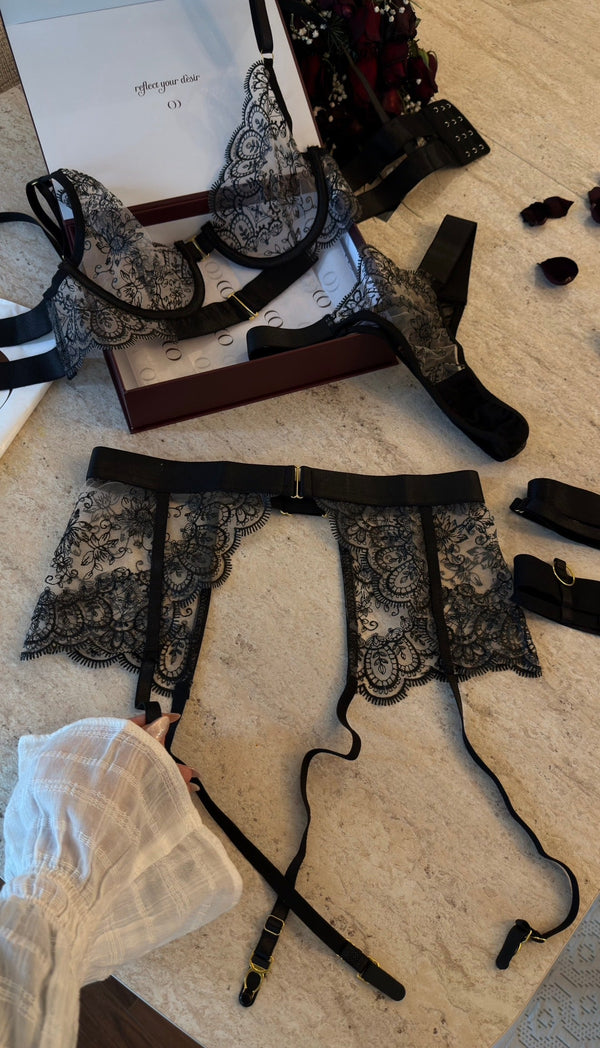 Black Hanna Lace Garter Belt Set - alternate view