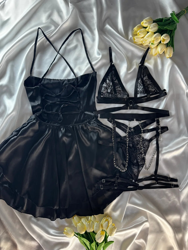Black Ruffled Bra Set — The Lilith Noir by The Lilith Noir