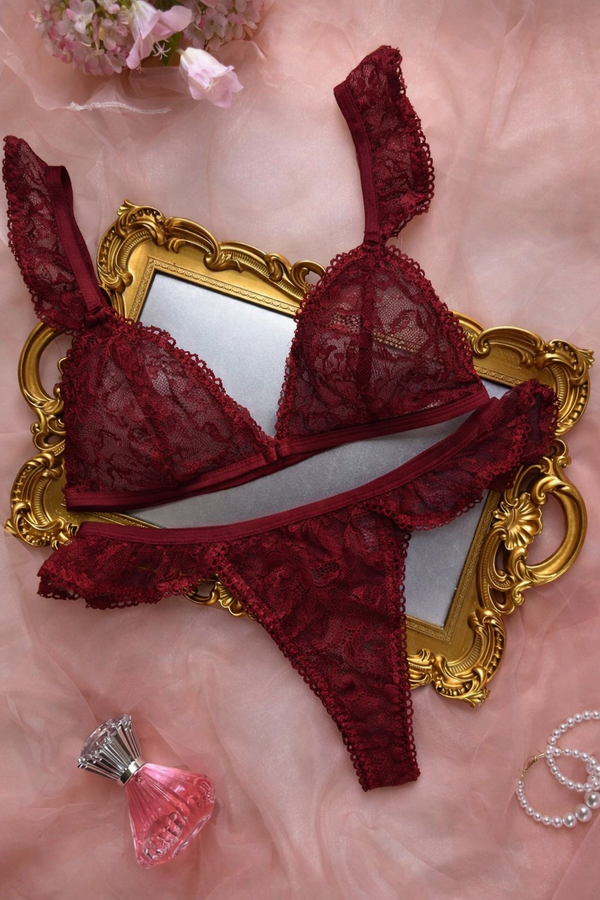 Burgundy Lace Romantic Lingerie Set by The Lilith Noir