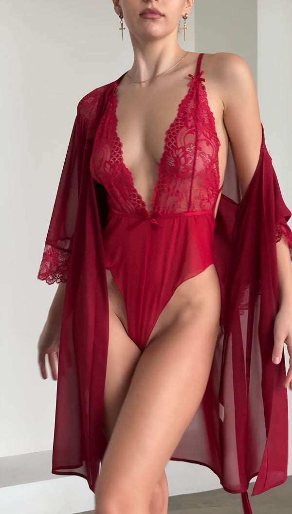 Olivia Satin Robe & Bodysuit Set - alternate view