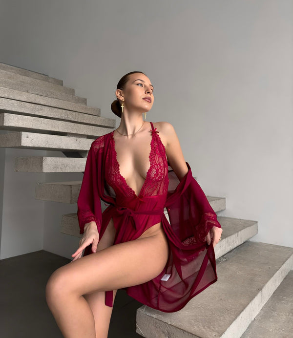 Olivia Satin Robe & Bodysuit Set by The Lilith Noir