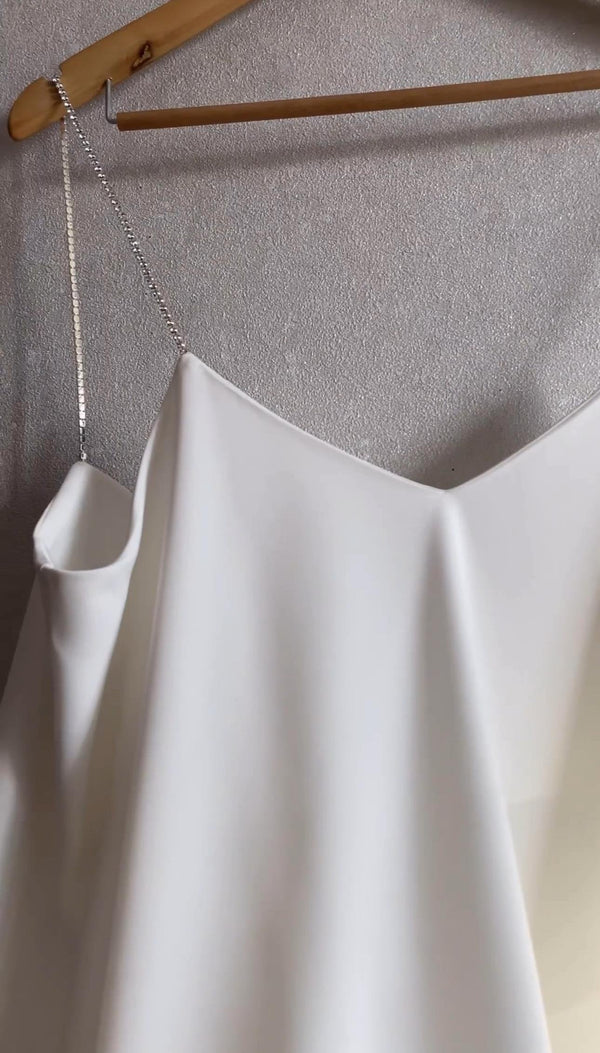 White Feather-Trimmed Lace Dress - alternate view