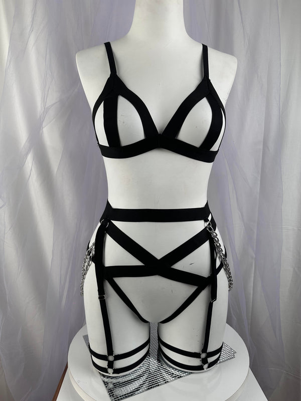 Black Chain Harness Lingerie Set by The Lilith Noir