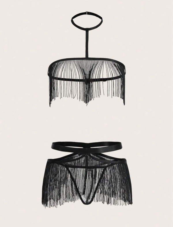 Black Tassel Detailed Sexy Lingerie Set – Exclusive Night Set - alternate view