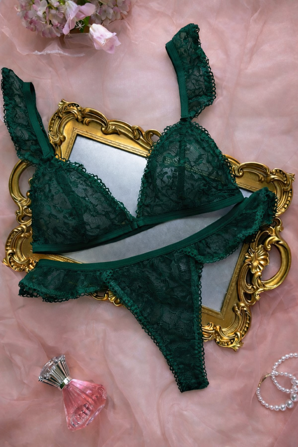 Green Lace Romantic Lingerie Set by The Lilith Noir