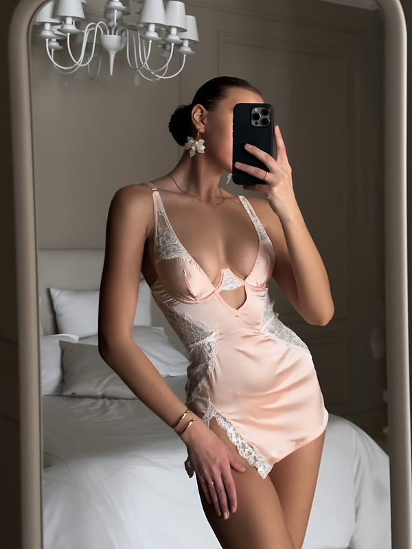 Siedna Satin Babydoll Salmon Set with Panty by The Lilith Noir