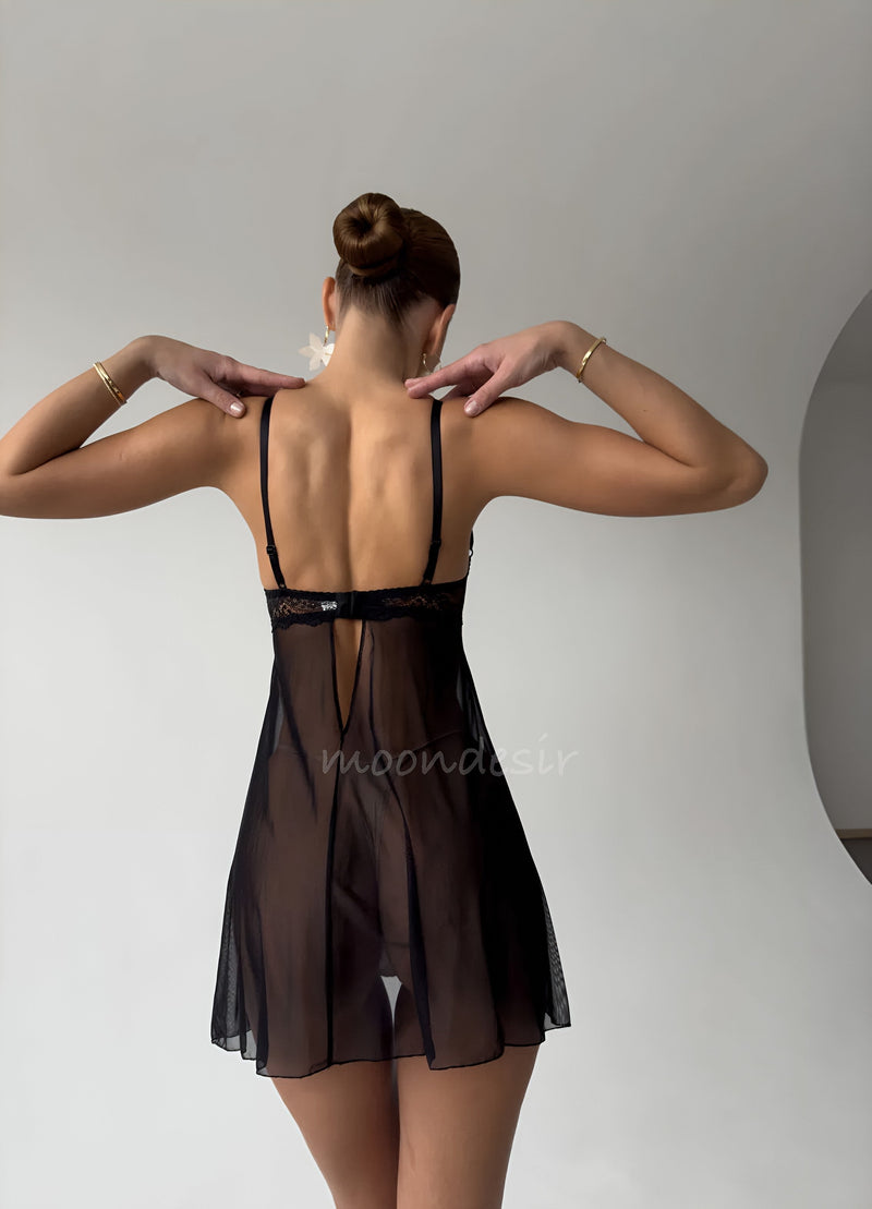 Black Premium Lace Babydoll by The Lilith Noir — Back View