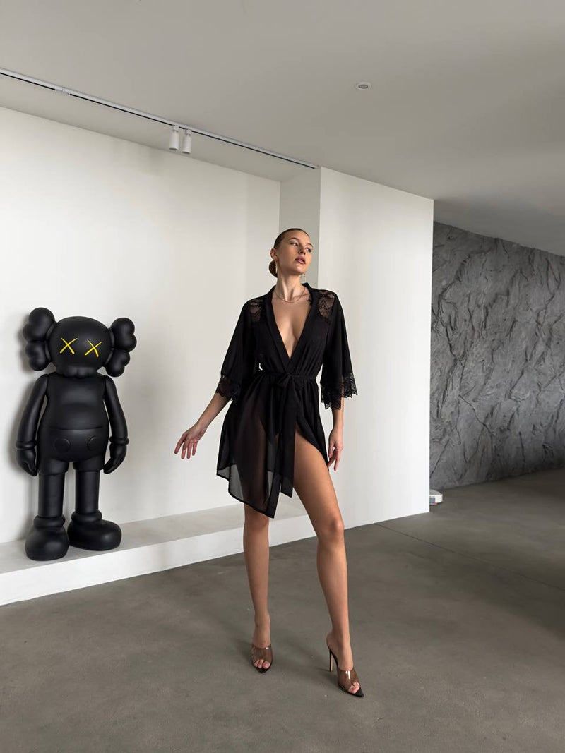 Olivia Satin Robe & Bodysuit Set by The Lilith Noir — Back View