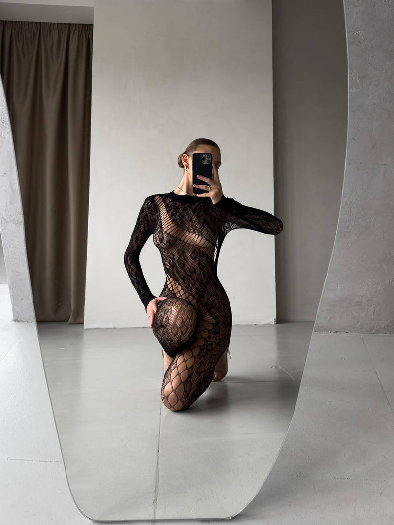Black Sheer Bodystocking by The Lilith Noir — Side View