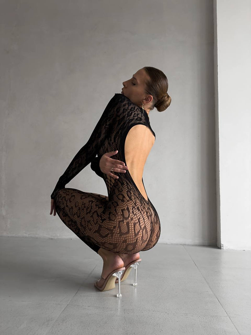 Black Sheer Bodystocking by The Lilith Noir — Model View