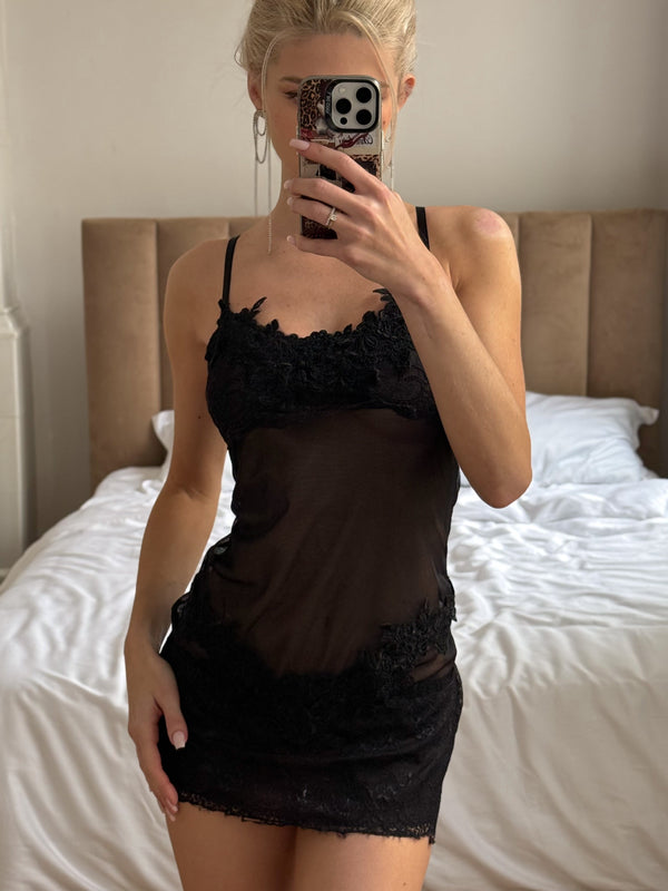 Black Lace Bridal Chemise — Short Babydoll - alternate view