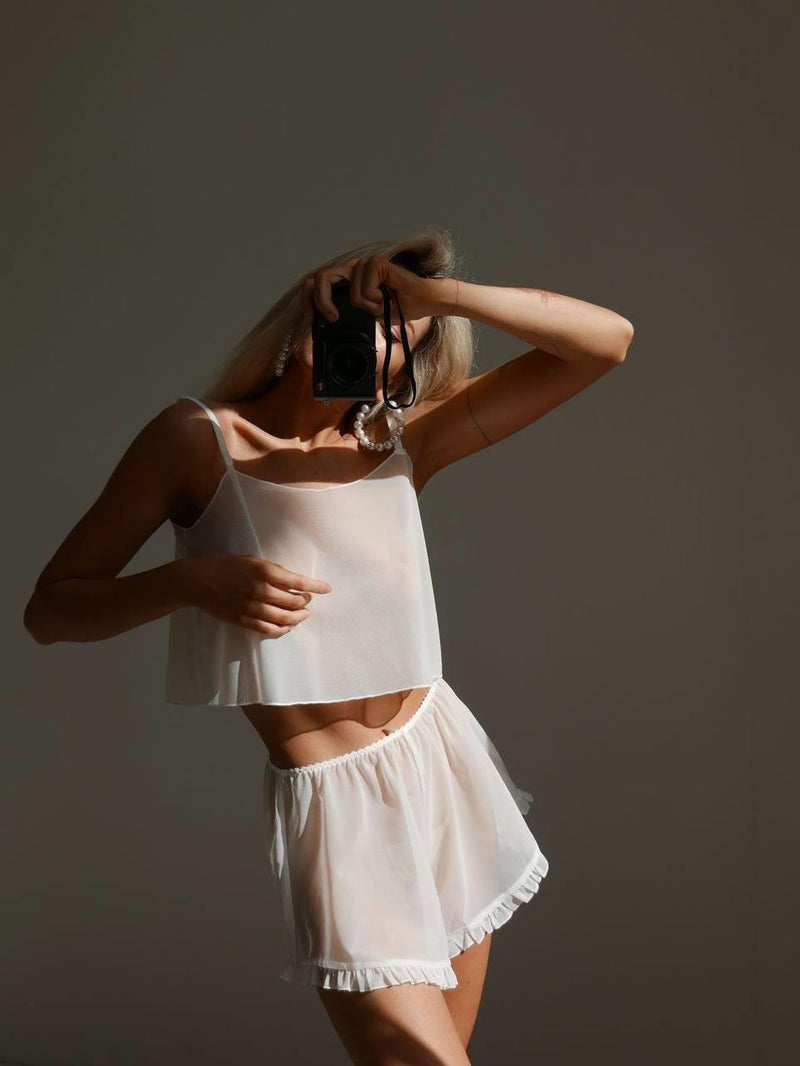 Ecru Chiffon Shorts Set by The Lilith Noir — Side View