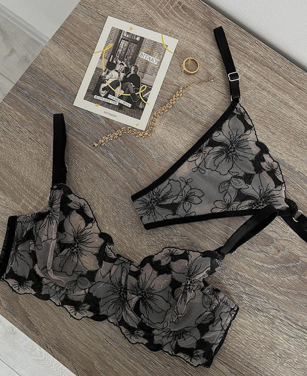 Black Floral Lace Lingerie Set by The Lilith Noir