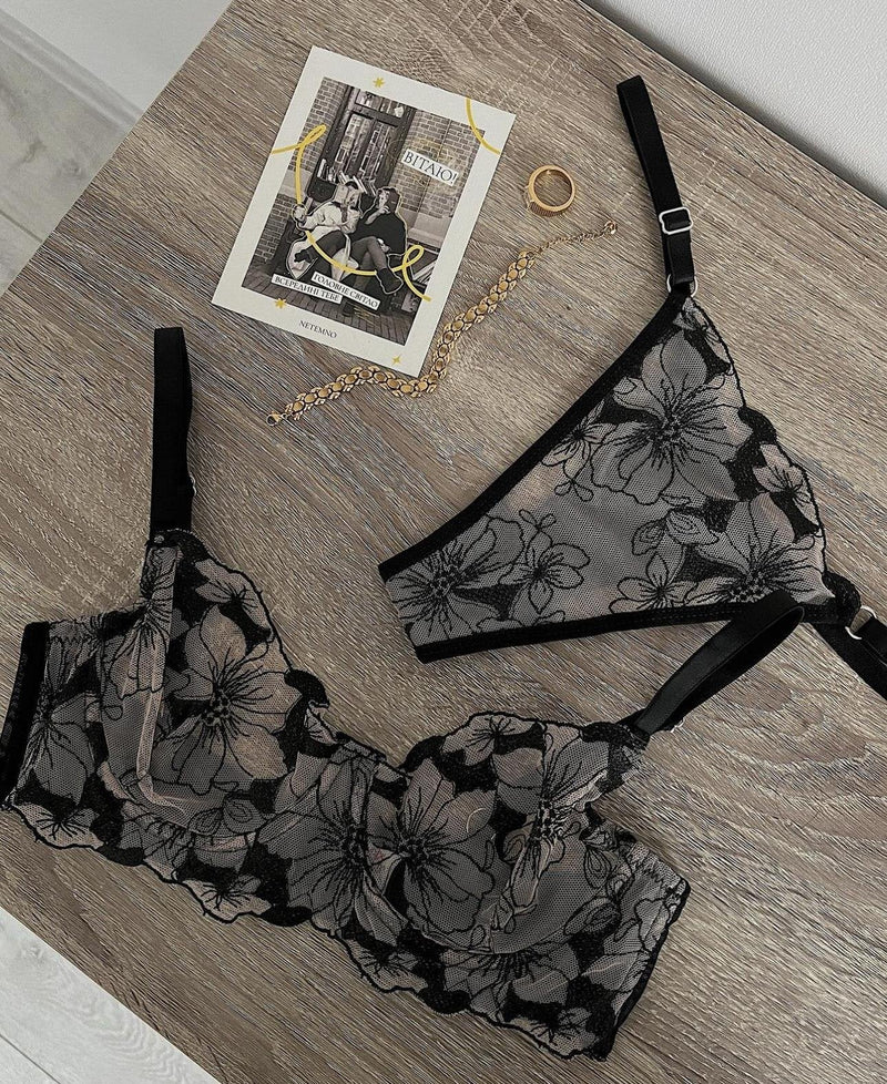 Black Floral Lace Lingerie Set by The Lilith Noir