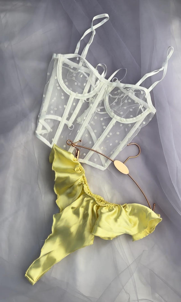 Ecru Corset & Yellow Ruffled Panty Set by The Lilith Noir