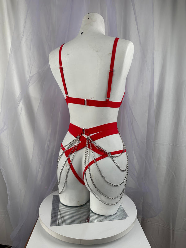 Red Chain Harness Lingerie Set - alternate view