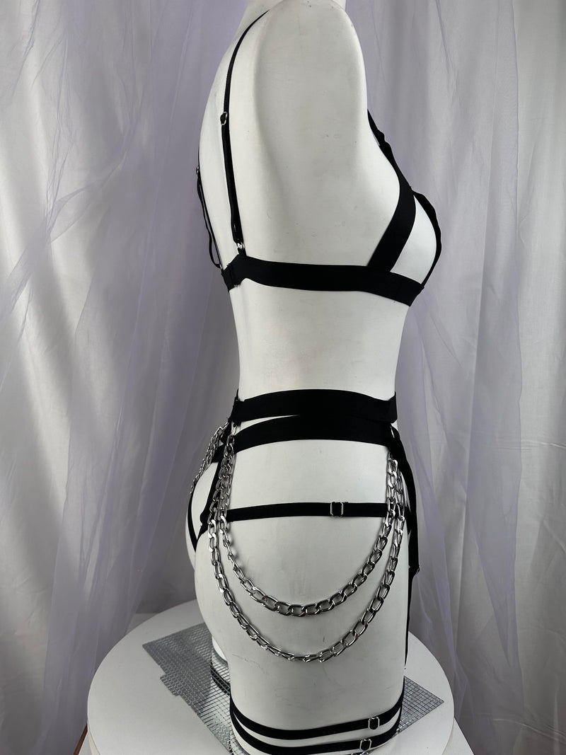 Black Chain Harness Lingerie Set by The Lilith Noir — Side View
