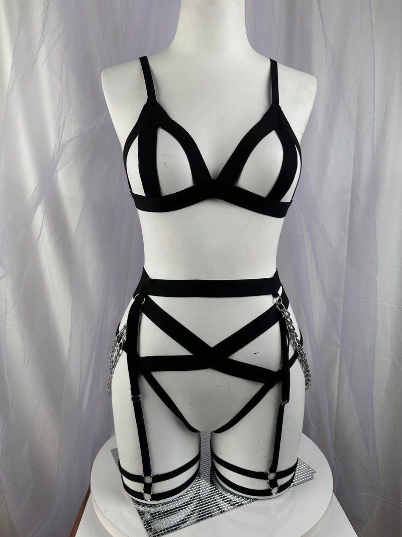 Black Chain Harness Lingerie Set by The Lilith Noir