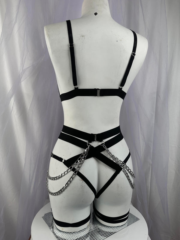 Black Chain Harness Lingerie Set - alternate view