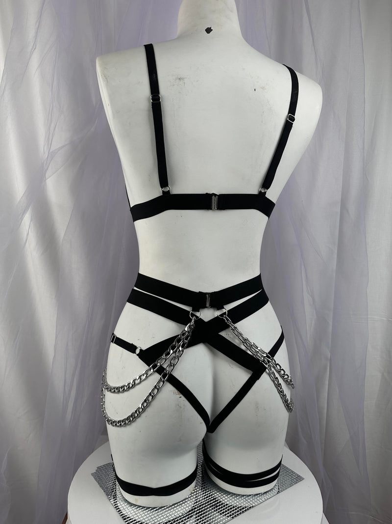 Black Chain Harness Lingerie Set by The Lilith Noir — Detail Shot