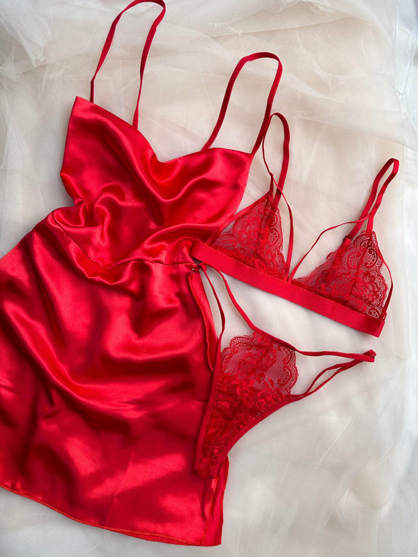 Kırmızı Babydoll+Kırmızı Braset - The Lilith Noir