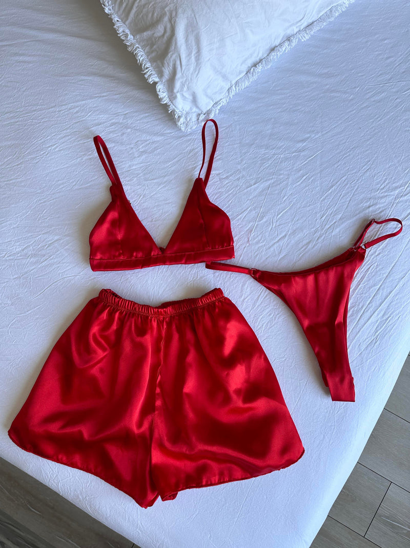 Red Mia Bridal Gift Lingerie Set by The Lilith Noir — Side View