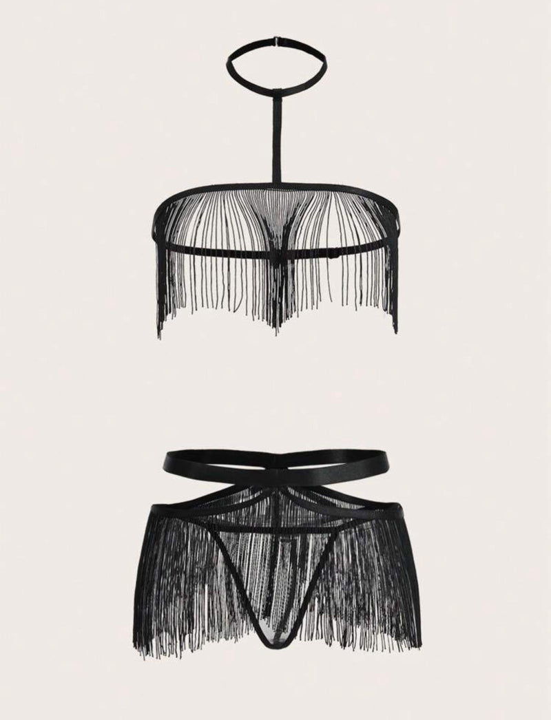 Black Tassel Detailed Sexy Lingerie Set – Exclusive Night Set by The Lilith Noir — Detail Shot