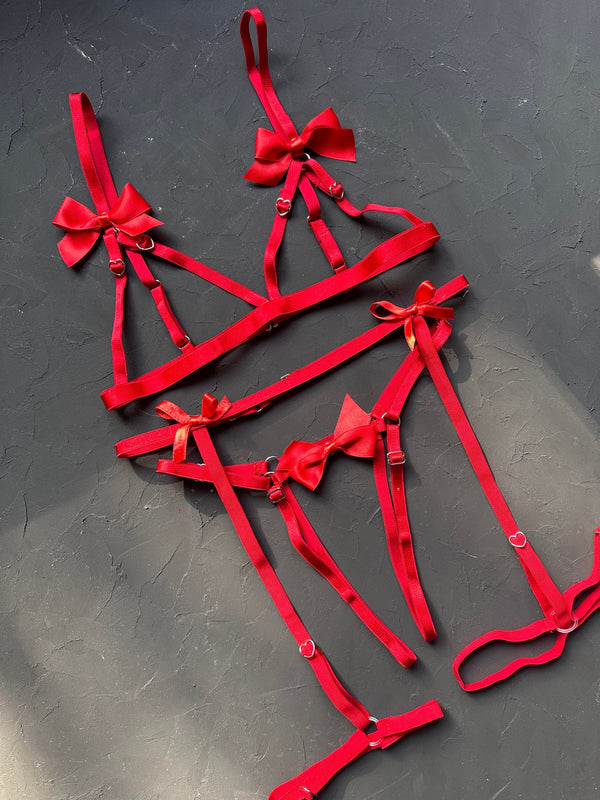 Red Love Harness Garter Belt Set by The Lilith Noir