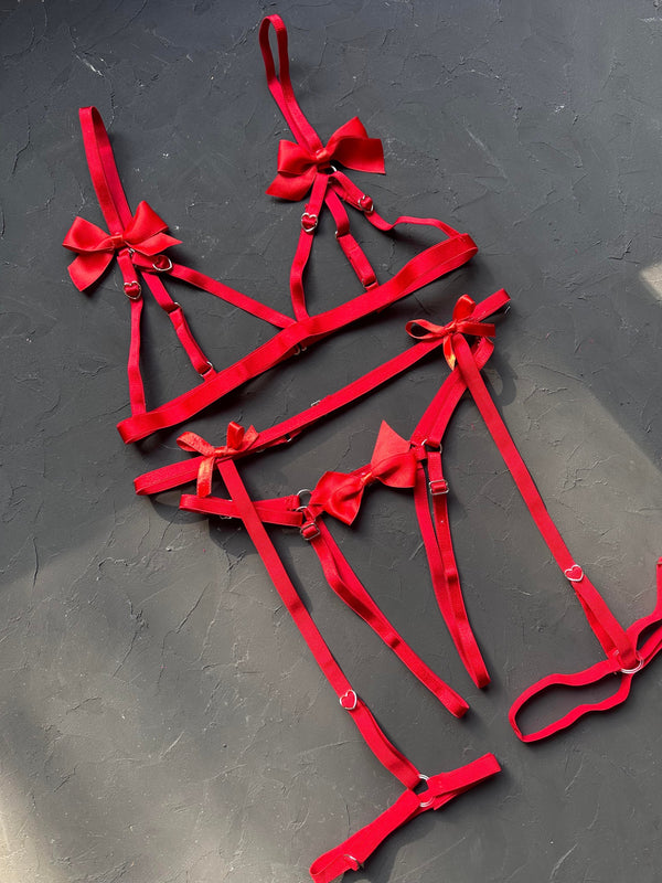 Red Love Harness Garter Belt Set - alternate view