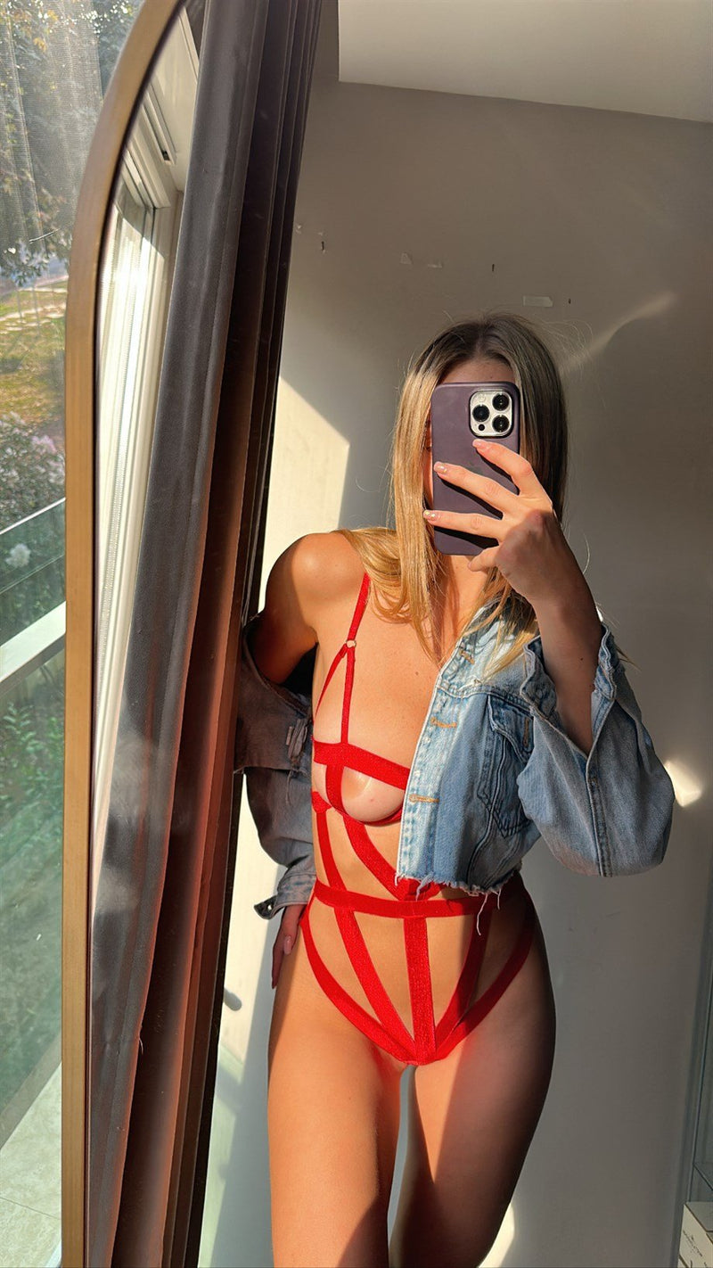 Red Teddy Gasp Bodysuit - The Lilith Noir