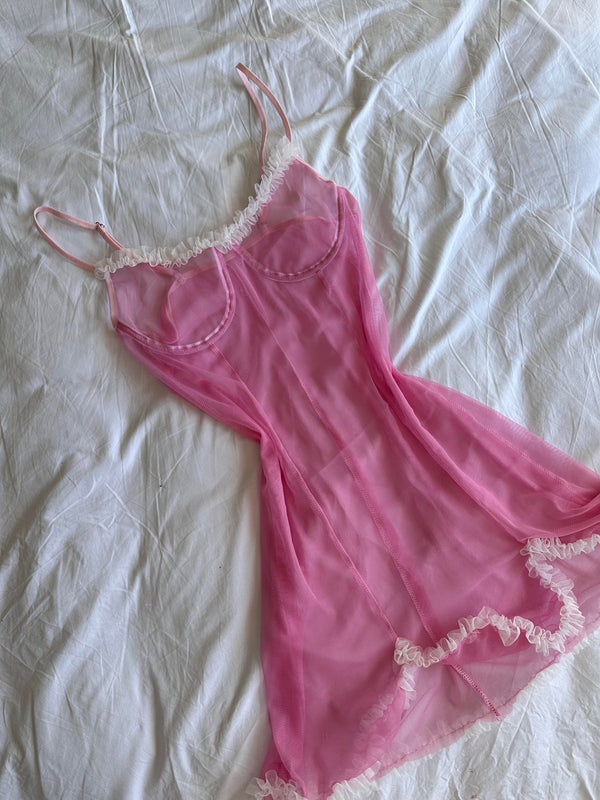 Romantic Tulle Pink Lace Babydoll - alternate view