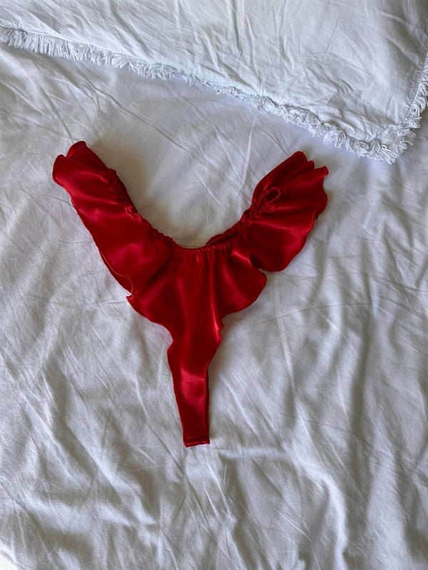 Satin Reddish Brezilian Thong - The Lilith Noir